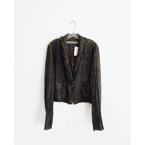 BLING BLAZER!  Raquel Allegra Black Gold Gauzey Blazer 1 S NWT